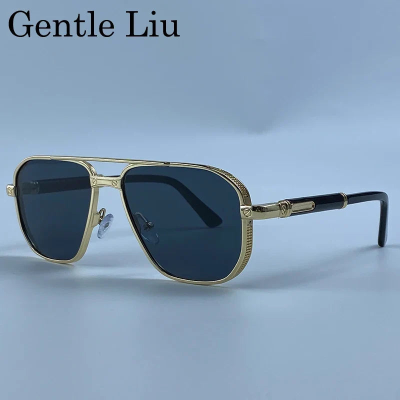 Square Punk Metal Frame Sunglasses Men 2026 Luxury Designer Vintage Steampunk Double Bridge Hip Hop Sun Glasses Outdoor Shades