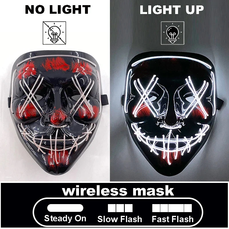 LED Light Up V For Vendetta Mask Anonymous Luminous Full Face Mask Glow In Dark Party Rave Halloween Cosplay Costume Props