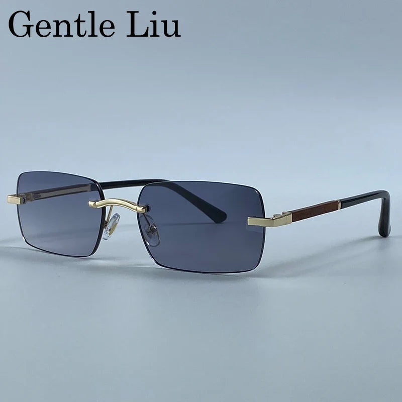 Rectangle Punk Rimless Sunglasses Men 2026 Luxury Designer Trendy Photochromic Sun Glasses Vintage Small Frame Driving Eyewear