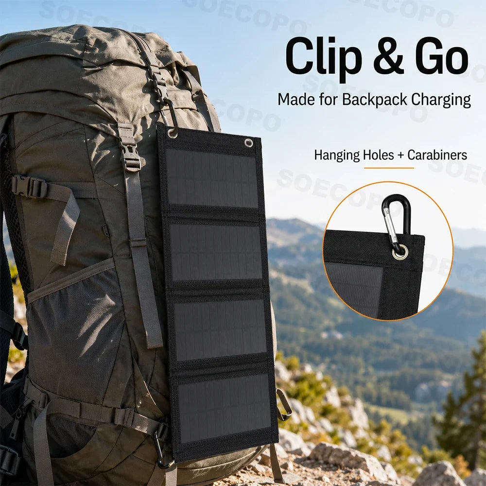 Portable 20W Foldable Solar Panel USB Charger Lightweight Solar Power Bank Charger for Backpacking Camping Outdoor Activities