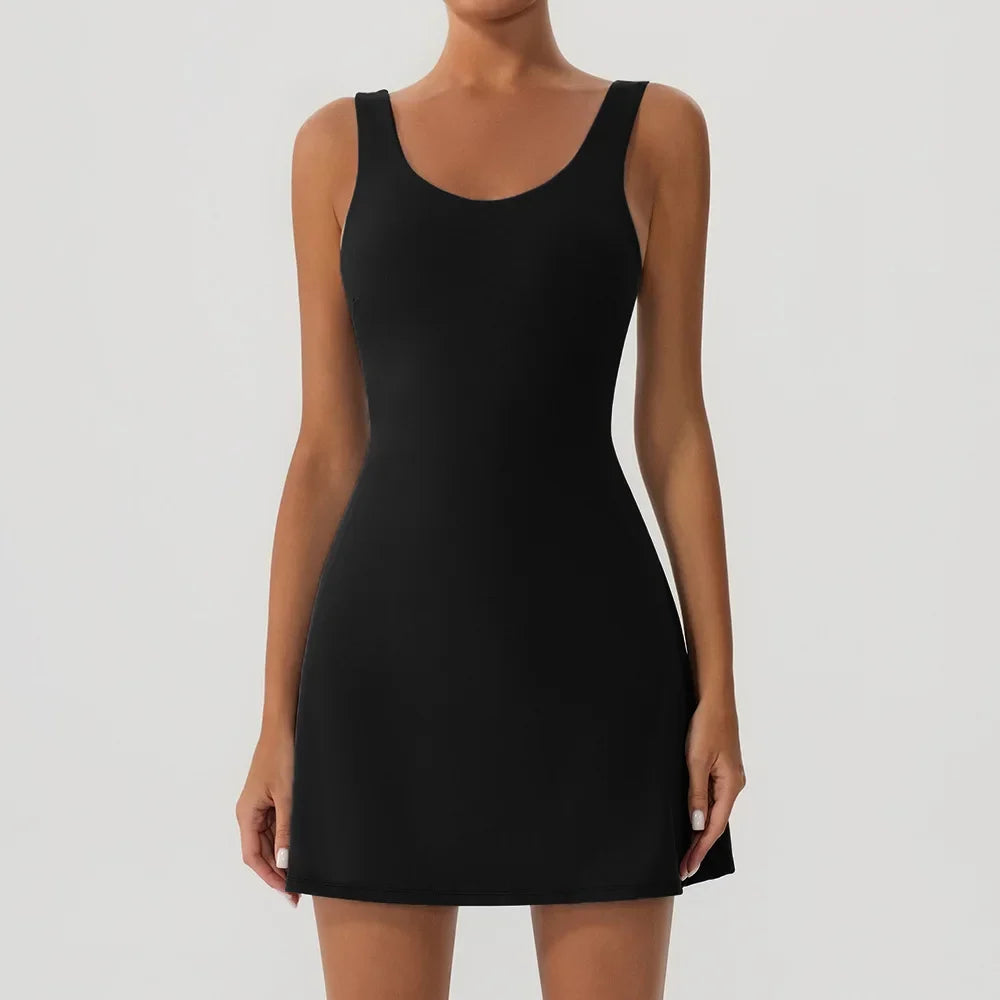 Tennis Fitness Dresses Women Fake Two Piece Sports Dress Outdoor Casual High Elasticity  Running Yoga Golf Mini Skirts