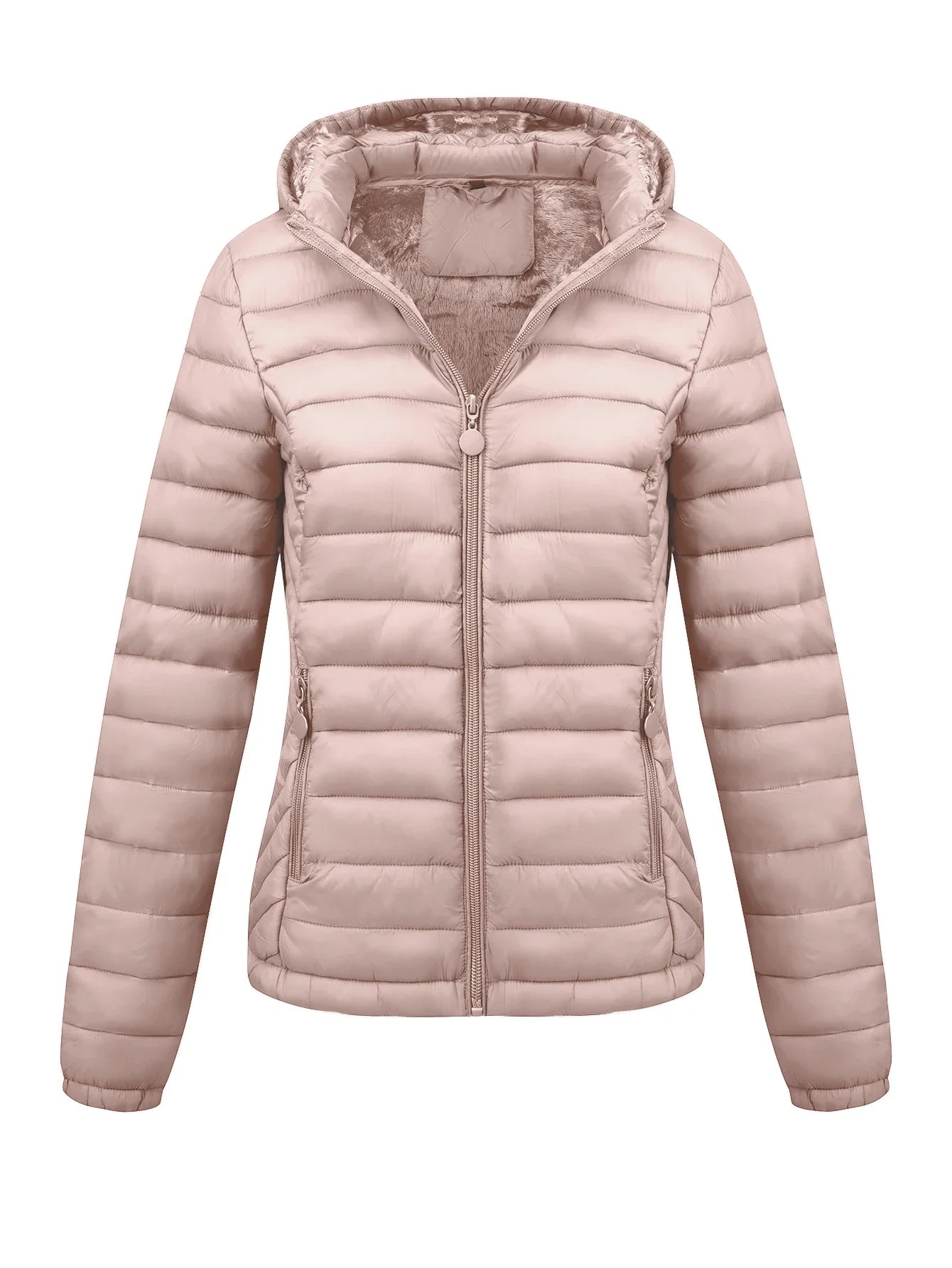 Women's Fashion Winter Padded Coat - Minimalist Hooded Puffer Jacket with Pockets for Fall/Winter