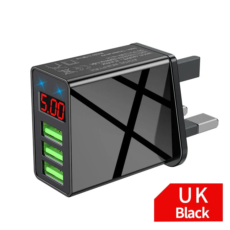 3.4A USB Charger Digital Display Quick Charge 3.0 Mobile Phone Chargers For iPhone Samsung Xiaomi Huawei Fast Charging Adapter