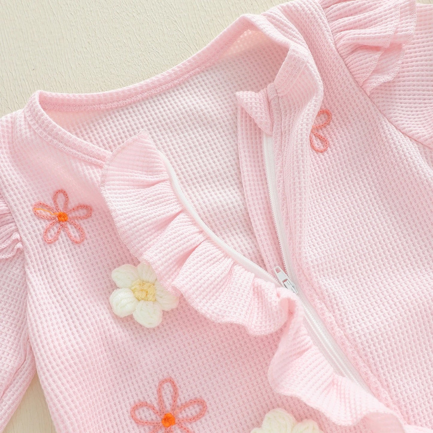 Citgeett Autumn Infant Baby Girl Fall Outfits Long Sleeve Flower Ruffle Jumpsuit Zipper Jumpsuit Headband Clothes Set