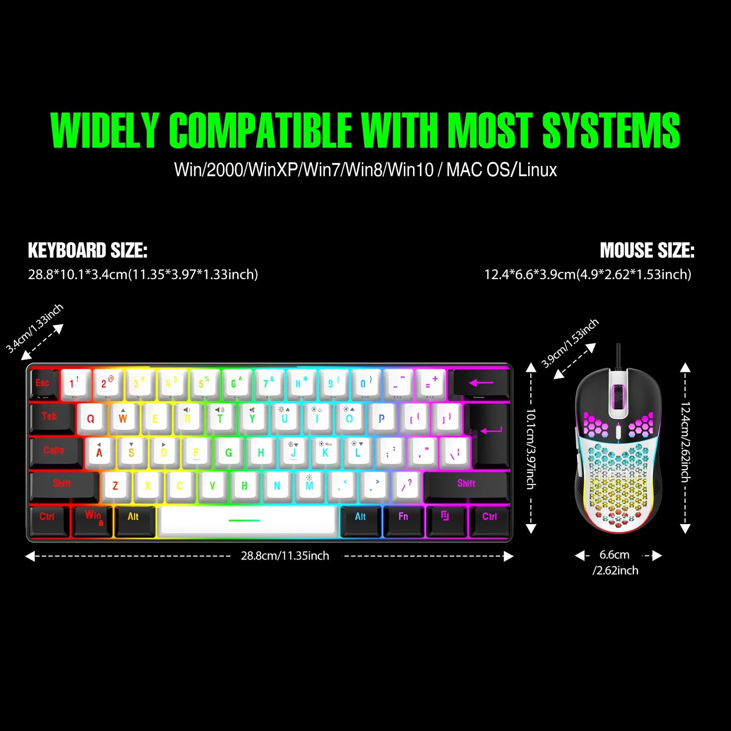 Wired 61-Key Mini Keyboard and Mouse Combo with RGB Backlight - Keyboard Mouse Set for Desktop or Laptop Computers