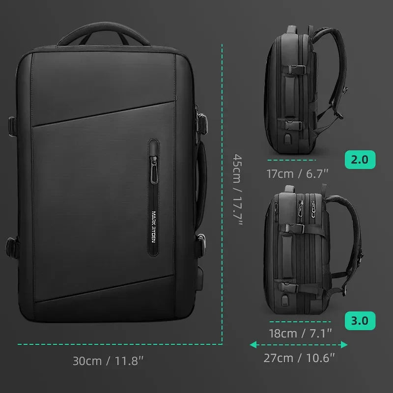 Men's Business Travel Backpack 17" Laptop, 40L Expandable, Carry-on