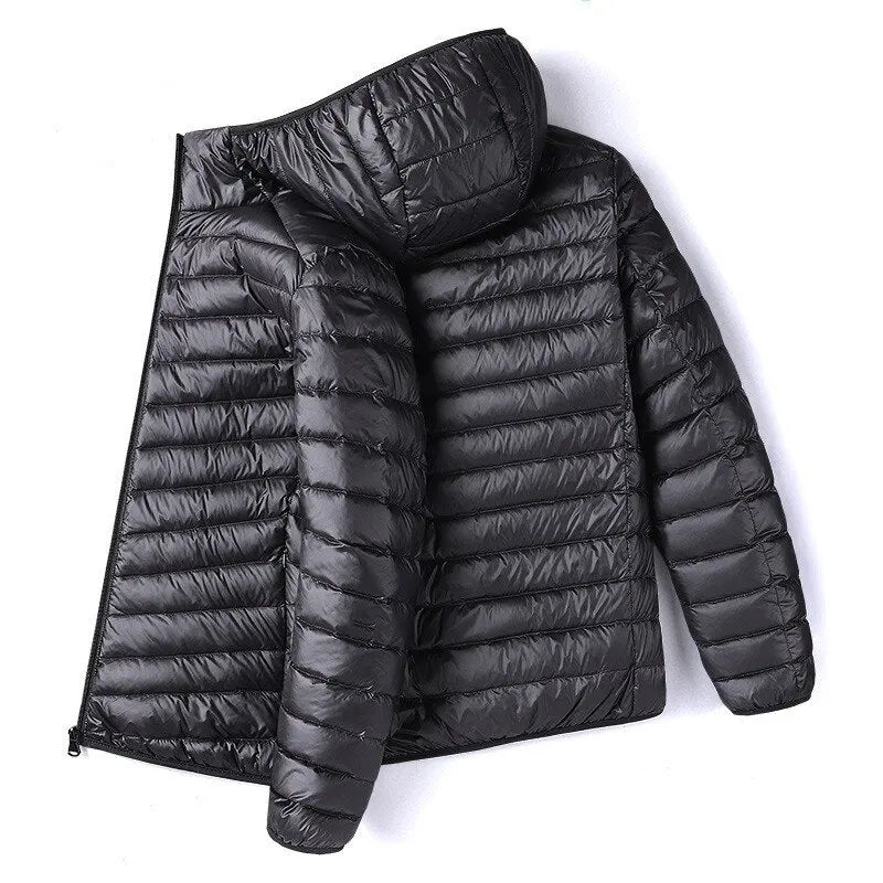 Men Solid Color Hooded Puffer Coat, Winter Lightweight Casual Outdoor Sports Warm Jacket for Male