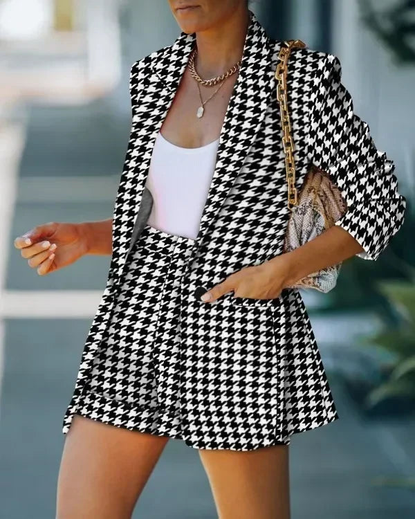 2026 Elegant Two Piece Blazer Suit Sets Women OL Office Sets Slim Cardigan Blazer Shorts Solid 2 Piece Set Casual Blazers Set