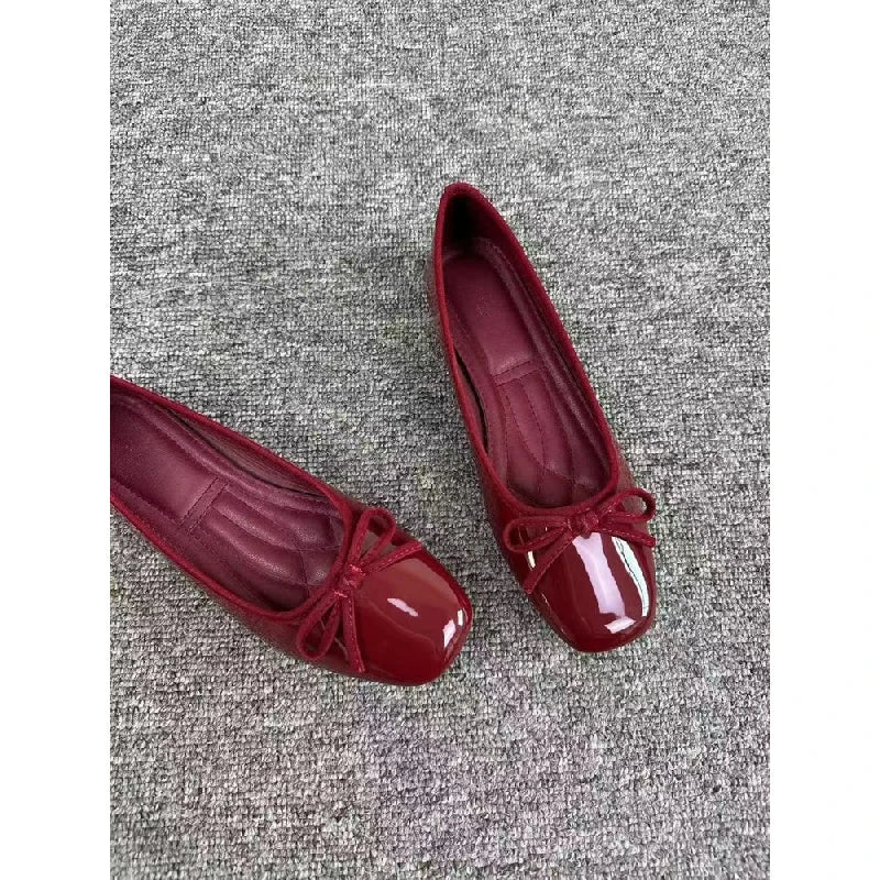 2026 New Women's Patent Leather Bow Ballet Flats, Square Toe Soft Sole Slip-on Casual Shoes for Spring Summer