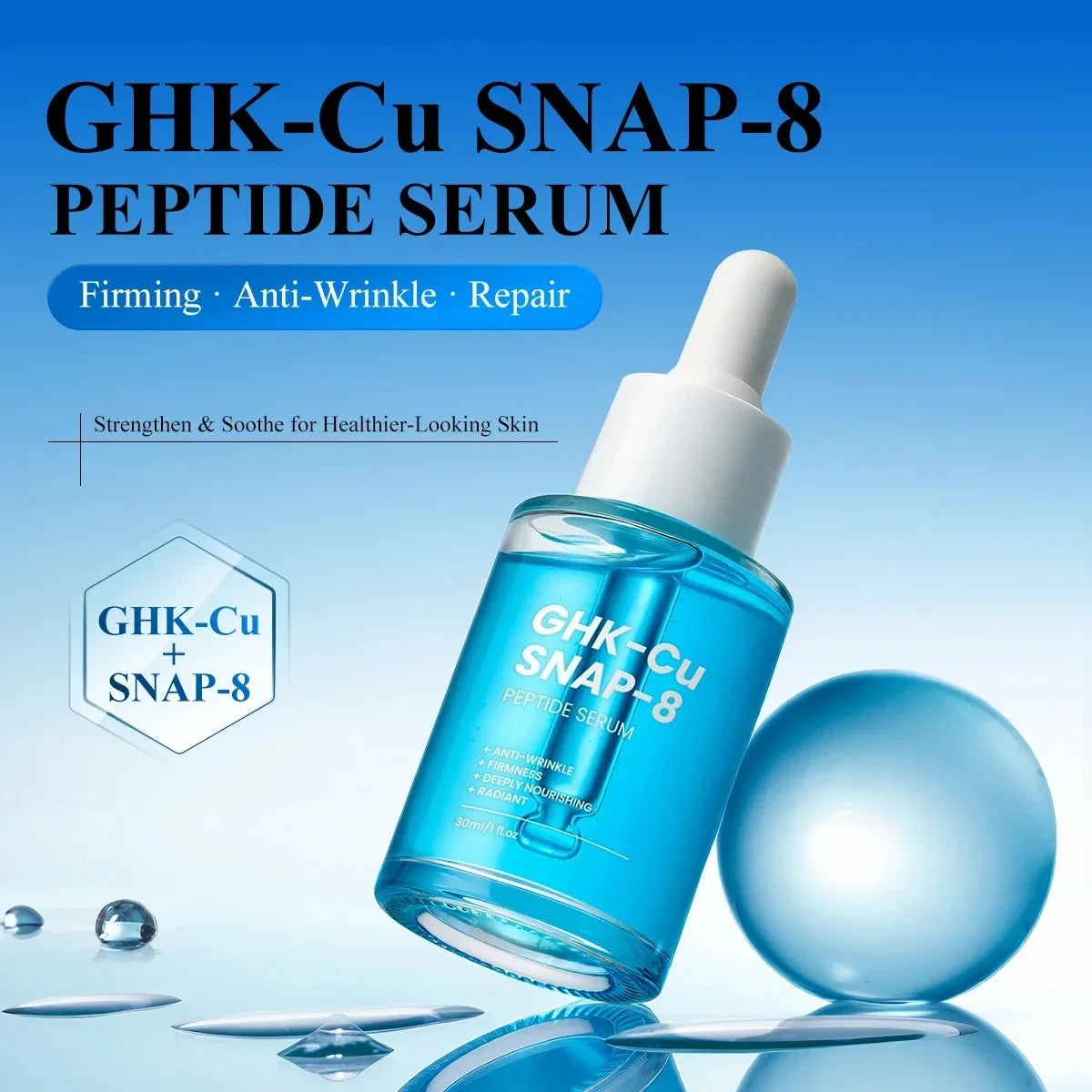 Premium GHK-Cu Copper Peptide SNAP-8 Anti-Aging Essence Fade Fine Lines Lifting Firming Hydration Boost Collagen All Skin Types