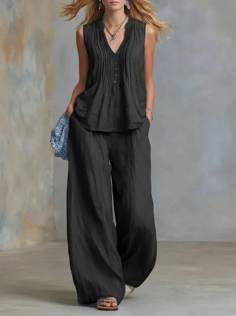 Women's Pullover Blouse And Pants Two-piece Set Women's V-Neck Vest Top Summer Suit Elastic Waist Trousers Lady Sets Outfit 2026