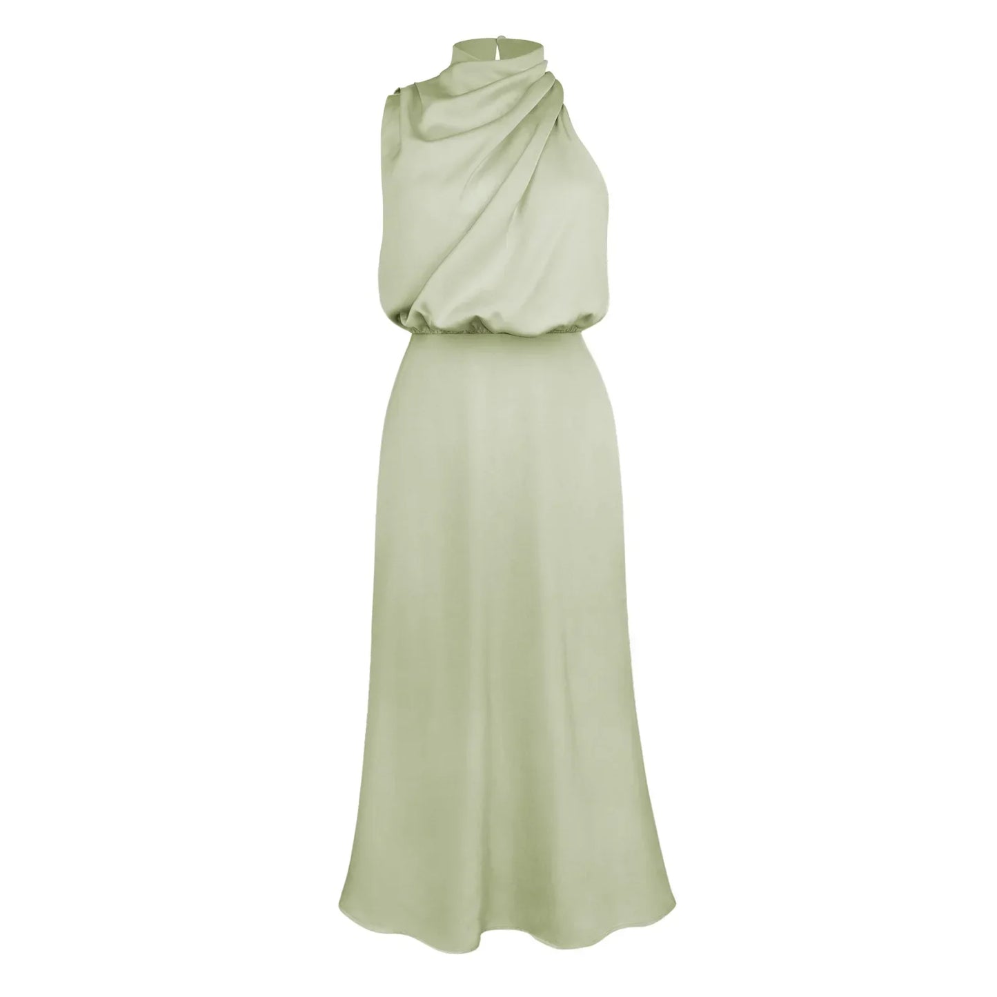 Foridol One Shoulder Turtleneck Tank Satin Women Party Dress Robe Zip Sleeveless Elegant Vintage Folds Women Clothing 2025