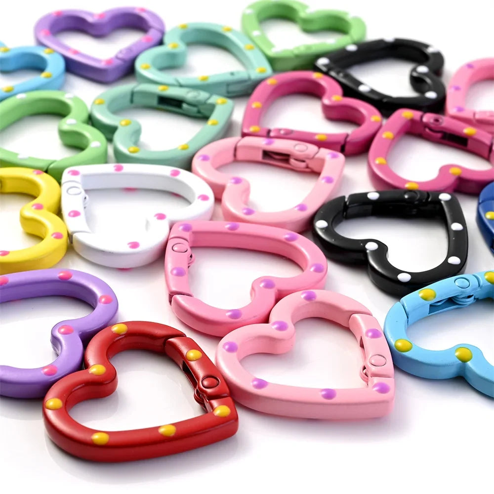 5pcs Multicolor Metal Heart Ring Spring Clasp Carabiner Keychain Clips Hook Dog Chain Diy Jewelry Buckle Connector Supplies