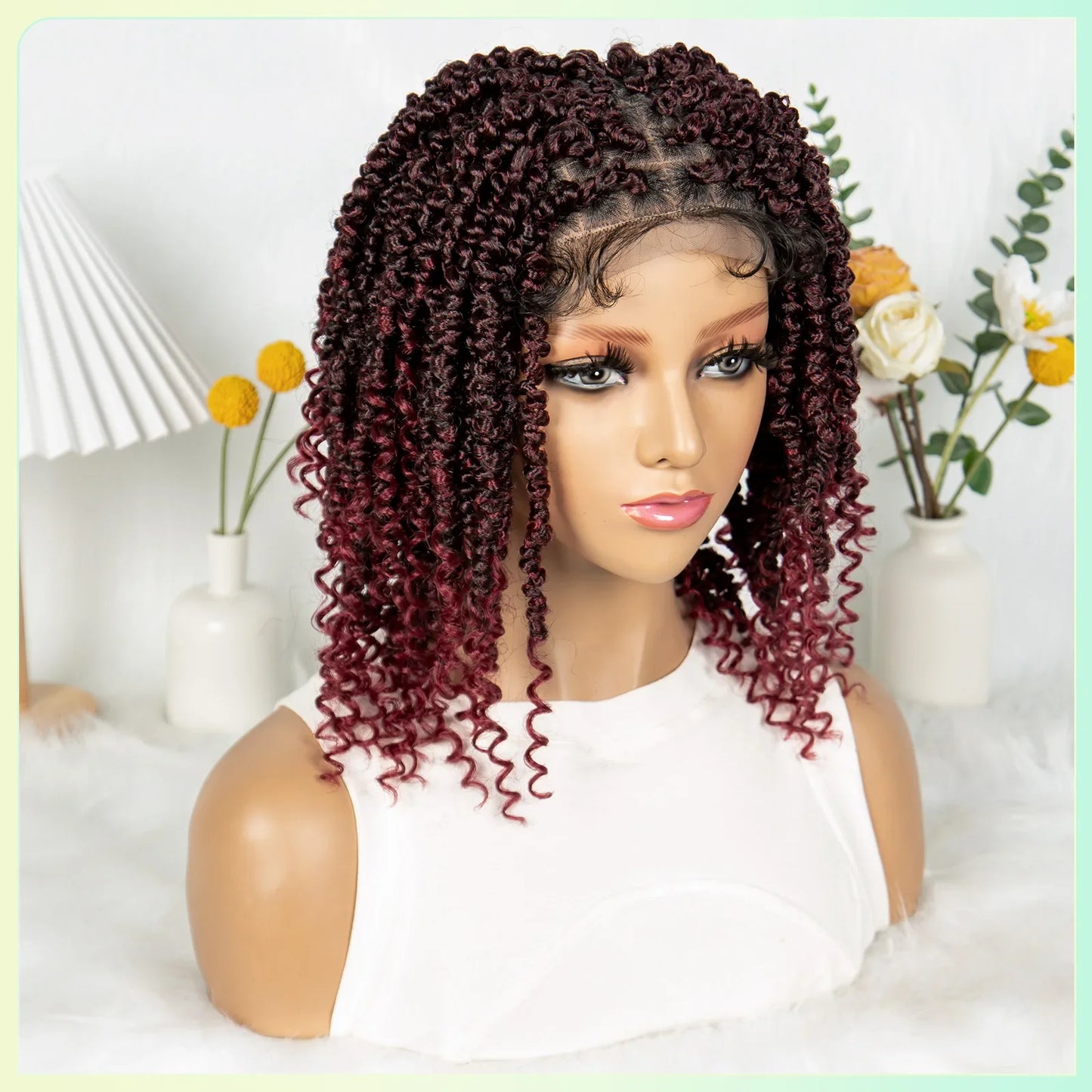 14Inch Full Lace Braided Wigs Synthetic Lace Frontal Twisted Braids Wigs with Baby Hair Knotless Box Braids Wig for Black Women