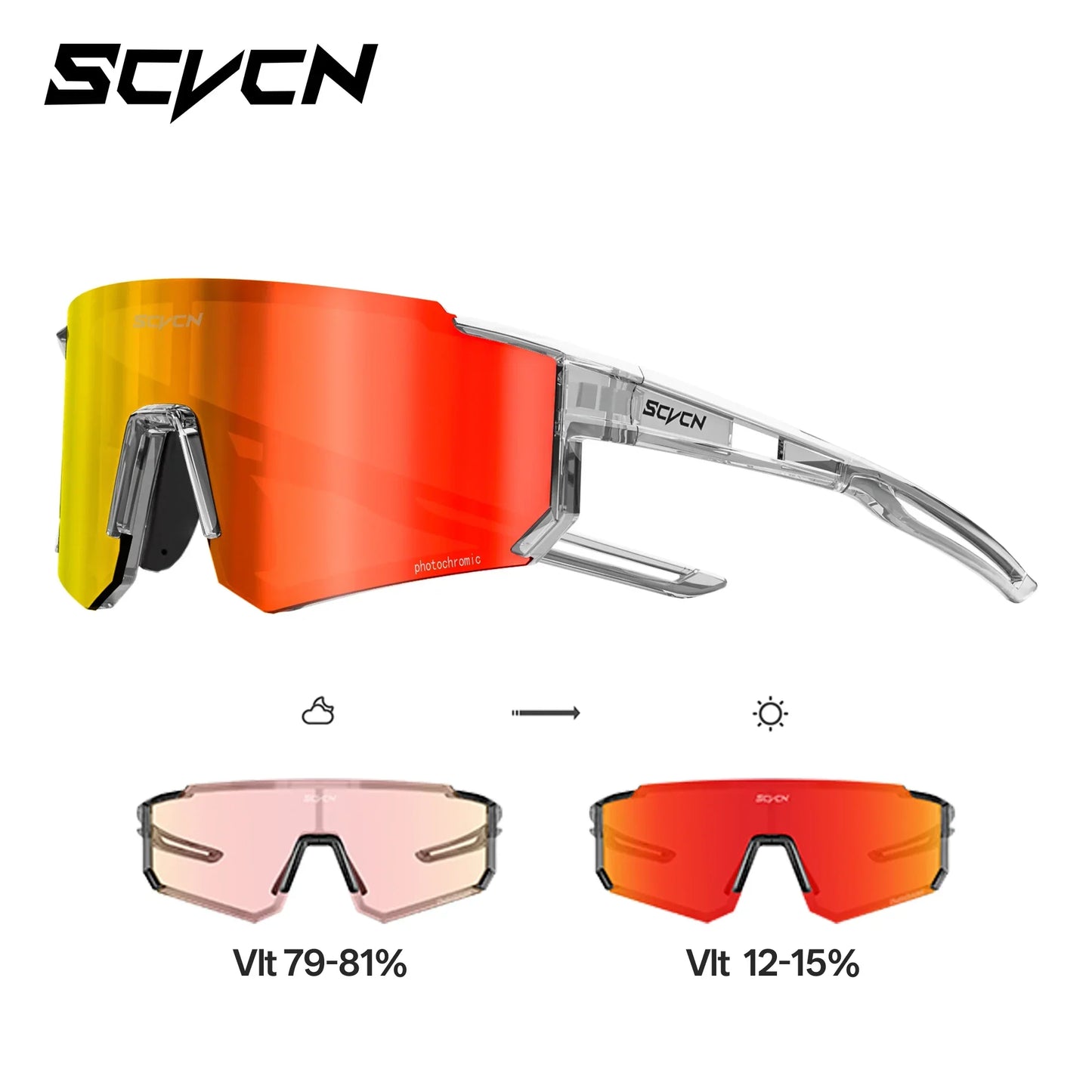SCVCN New Photochromic Night Riding Glasses Outdoor Sport UV400 Travel Camping Sunglasses Men Women MTB Bike Cycling Glasses