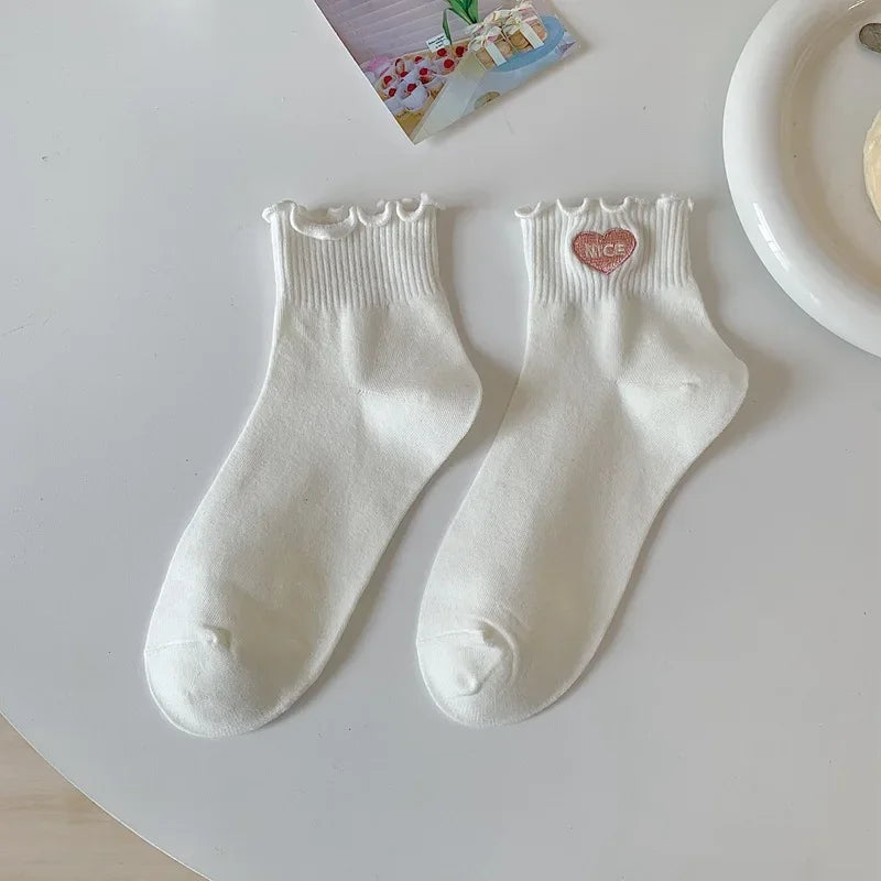 Ruffle Socks Women White Black Frilly Lolita Style Japanese Maiden Cute Kawaii Cotton Harajuku Princess Crew Socks Calcetines