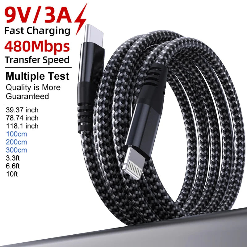 LAIHONEN 1 Pack MFi Certified USB C to Lightning Nylon Braided Fast Charging Cable 1M 2M 3M for iPhone 13 12 11 Pro Max