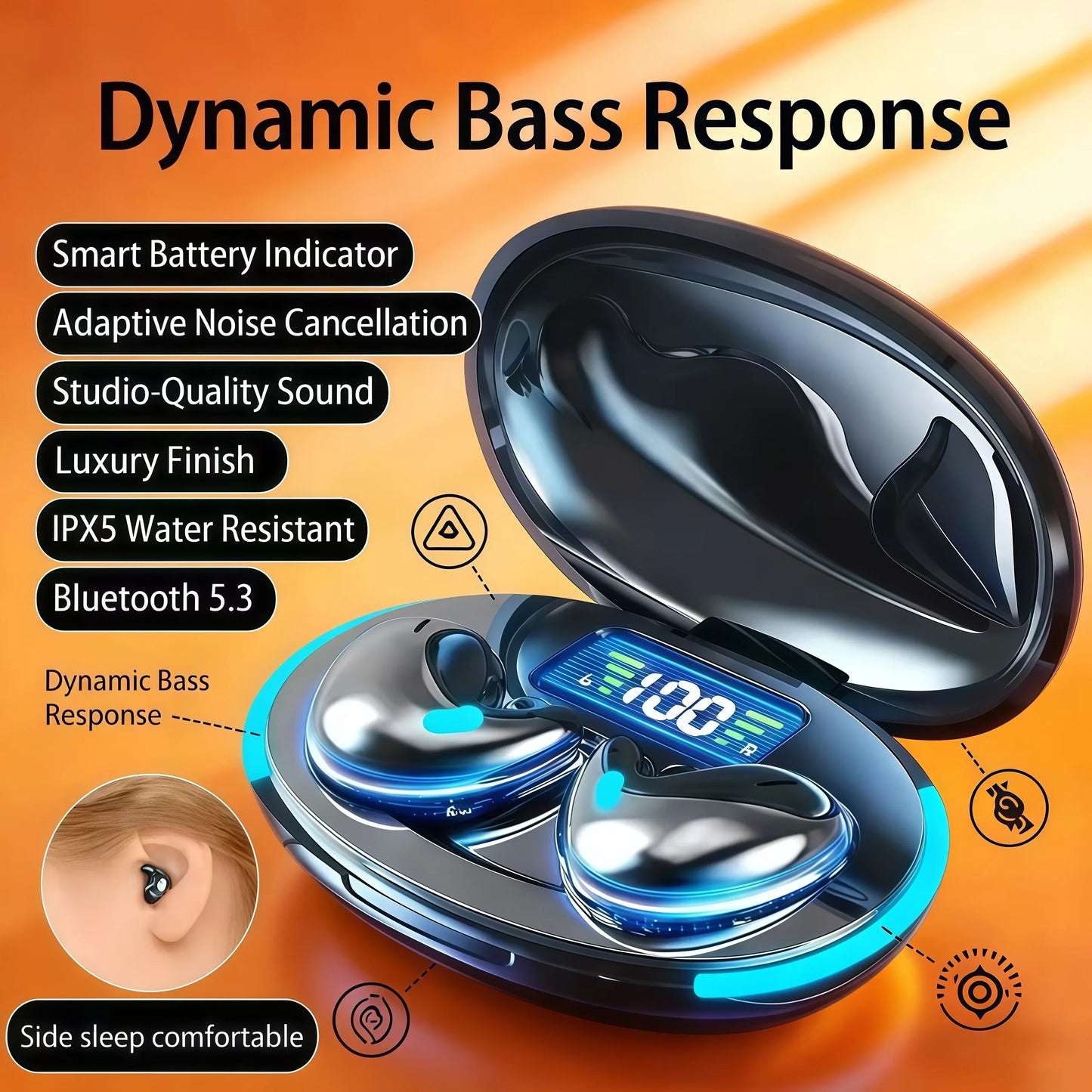 2026New style X55 Wireless Earphones Headphones Noise Reduction Sport Game Sleep Bluetooth 5.0 Earbuds HIFI Stereo Music Headset
