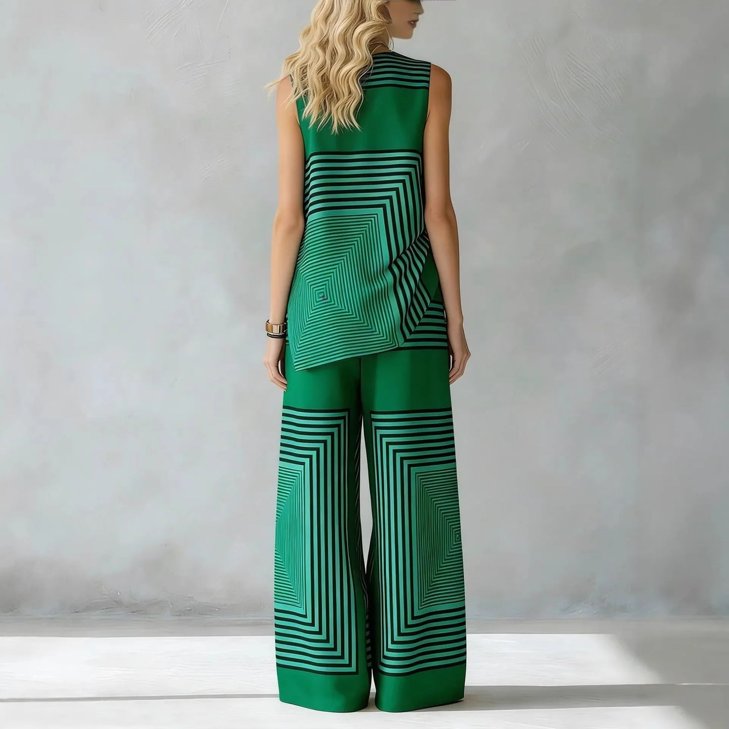 2026 New Women's Summer Fashion Casual Sets Loose Striped 2 Piece Set Sleeveless Vest Tops High Waisted Wide Leg Pants Suits For