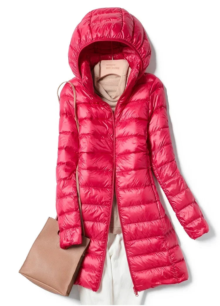 Plus Size Winter Womens Fashionable Outerwear Down Jackets Long Light Thin Coat Puffer Jacket Korean Slim Remove Hooded Parka