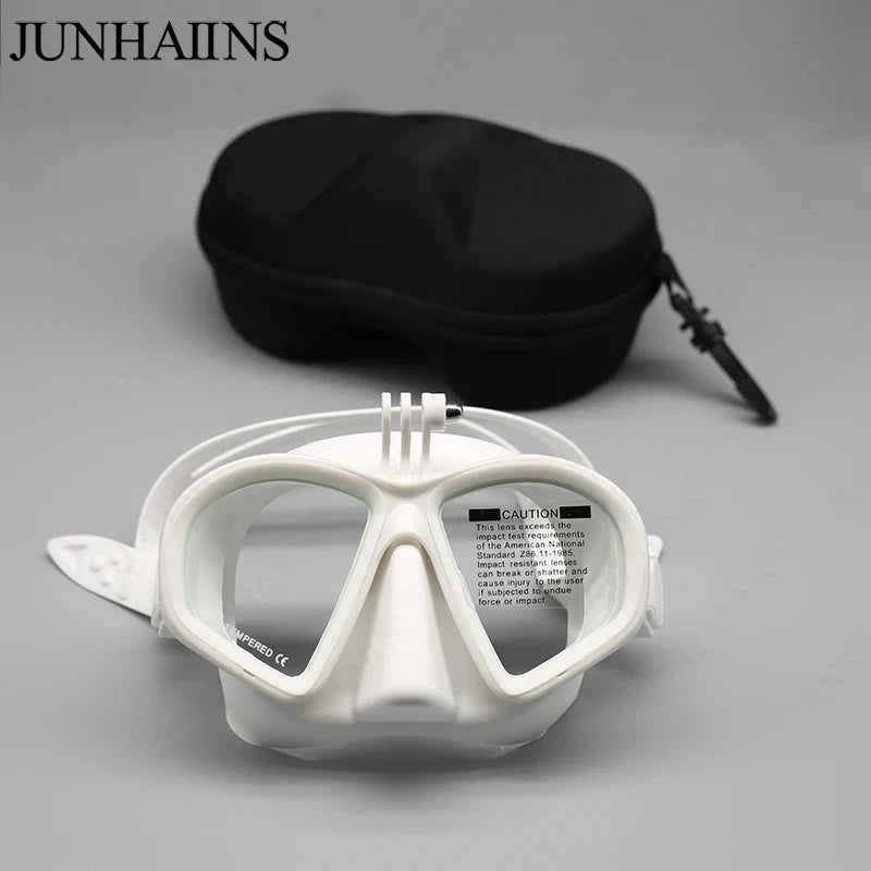 Wet Low Volume Diving Mask Tempered Glass Freedive Mask J-type Diving Mask Snorkel Set with Camera Mount Black