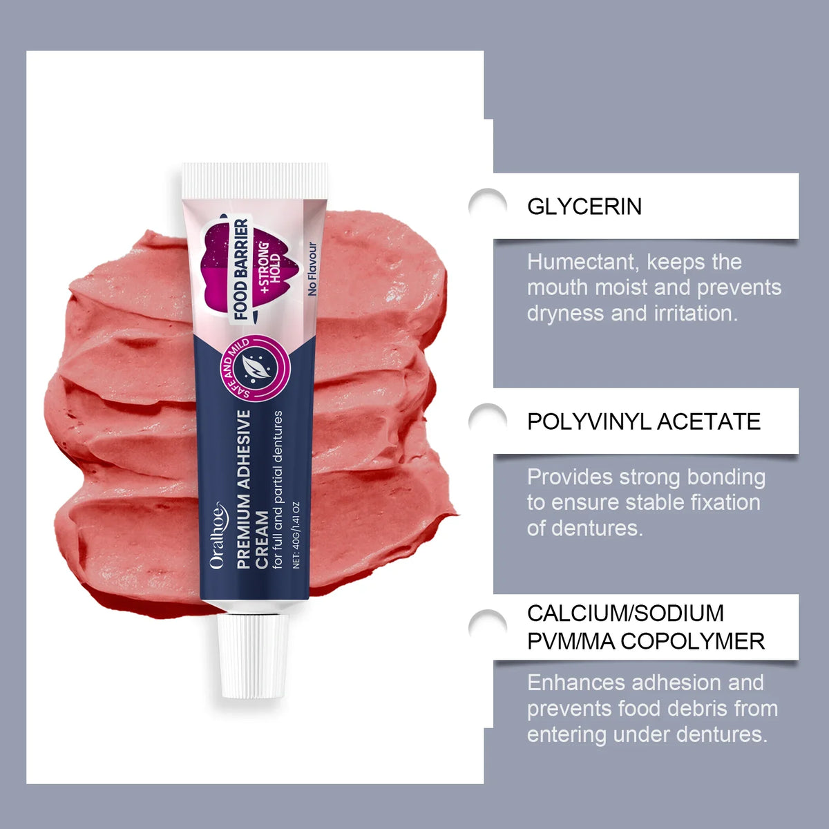 Denture Fixing Adhesive Cream Strong Complete Professional Dentures Glue Prevents Denture Loosening Care Fixed Adhesive 40g