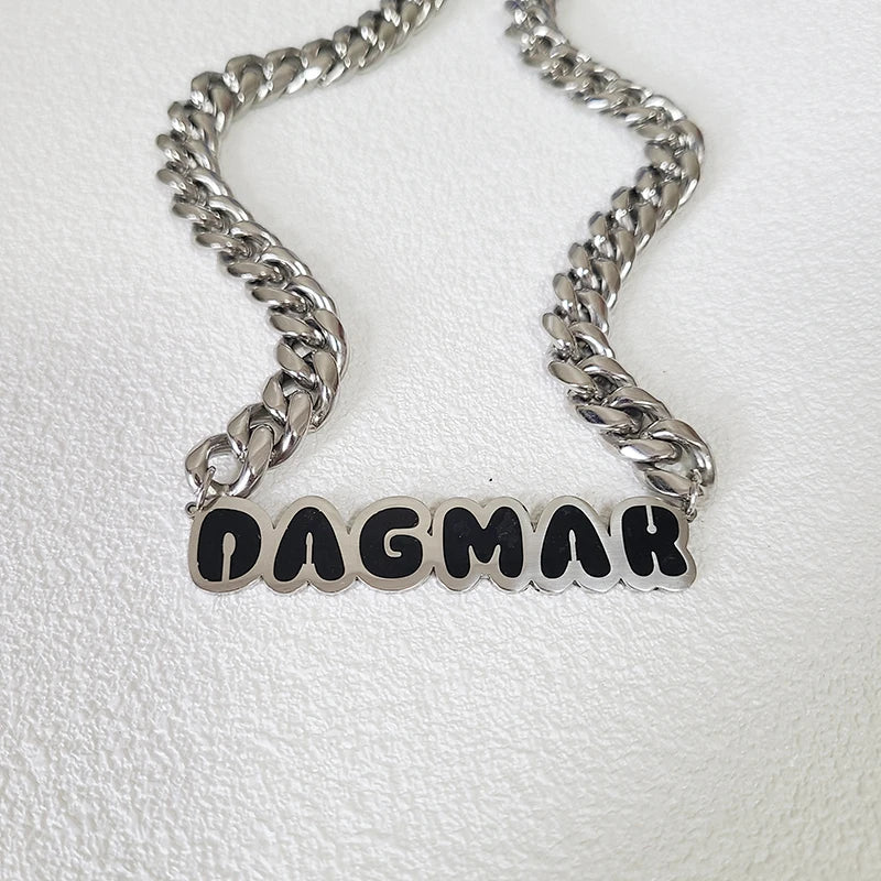 Customized Stainless Steel Painting  Color Name Necklace With 1.2CM Stainless Steel Cuban Chain  for Men /Women Hip Hop Jewelry