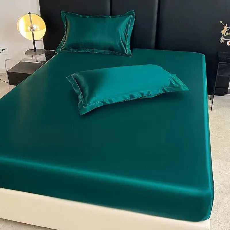 Summer Ice Silk Satin Fitted Sheet Solid Deep Pocket Mattress Cover Ultra Soft Wrinkle Resistant Bed Cover No Pillowcase For Sin