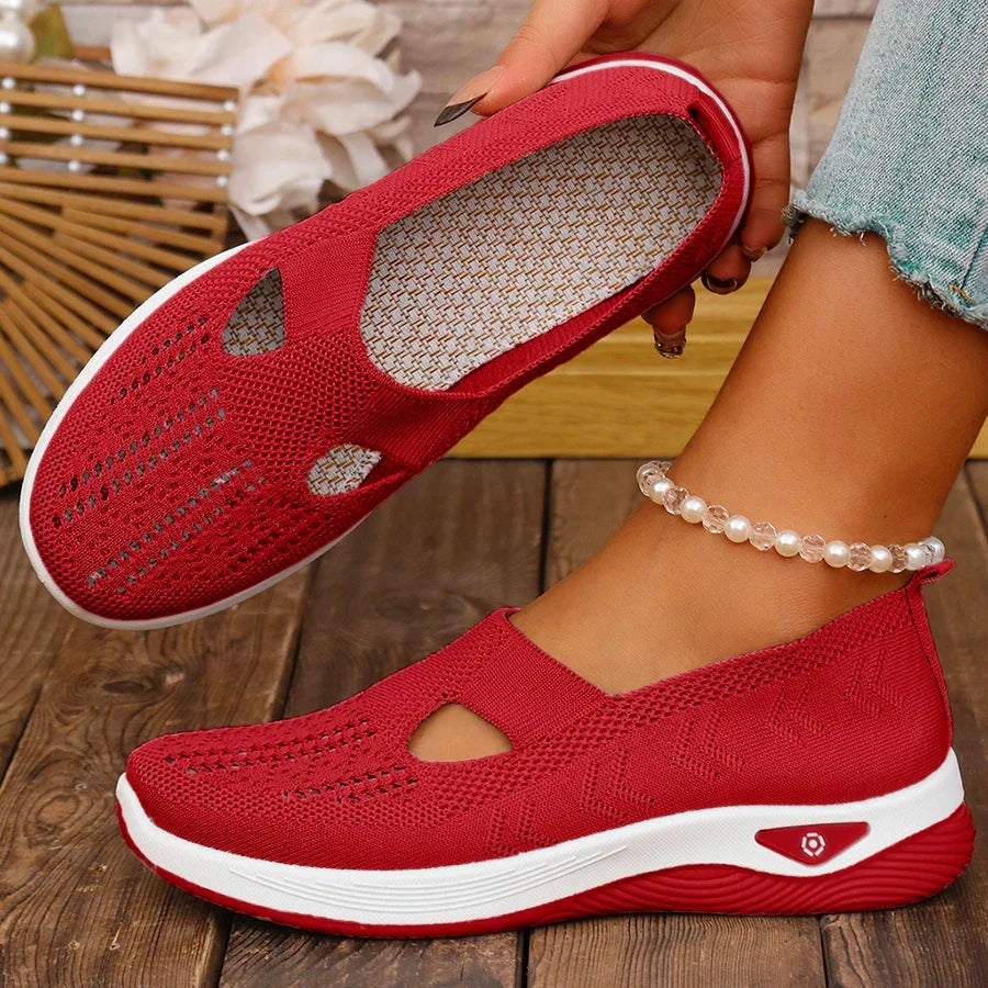 Womens Spring Summer Knit Slip On Sneakers Breathable Mesh Casual Shoes with Arch Support Machine Washable Multi Colors