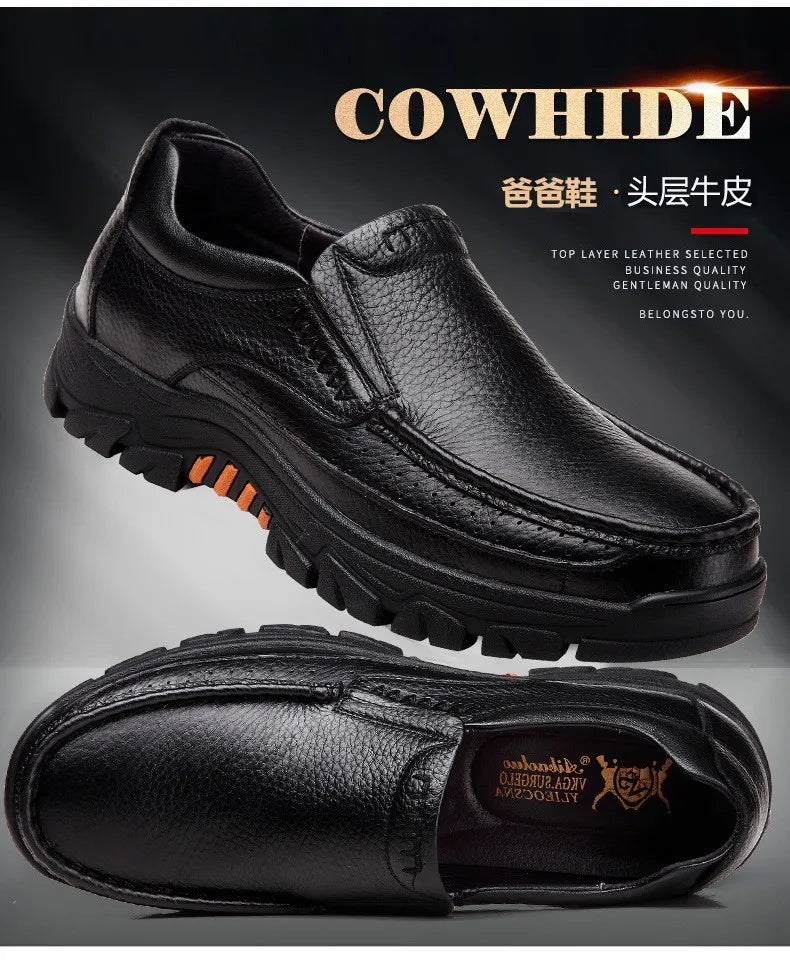 Autumn Genuine Leather Men's Casual Business Leather Shoes Lightweight Breathable Anti Slip Casual Leather Shoes Men Shoes