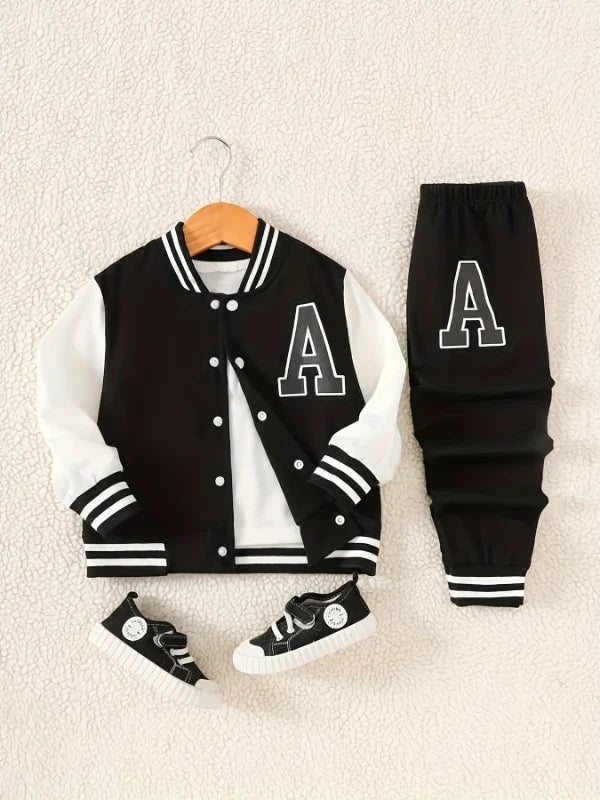 Boys' Black and White Letter "a" Varsity Jacket and Sweatpants