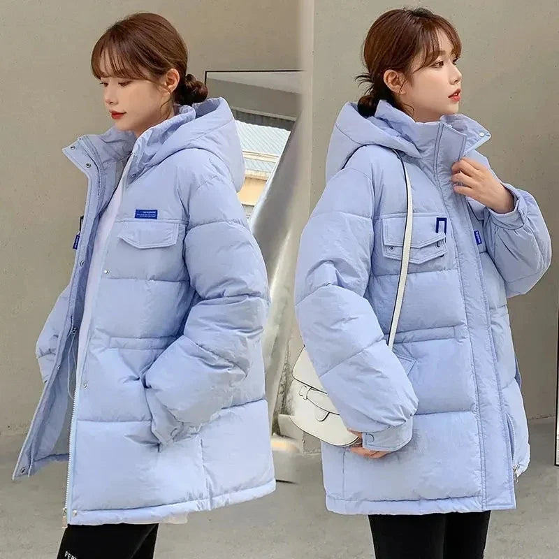 2025 New Winter Hooded Parka Women's Down Cotton Jacket Puffer Coat Overcoat Thick Warm Cotton Padded Jacket Snow Wear Outwear