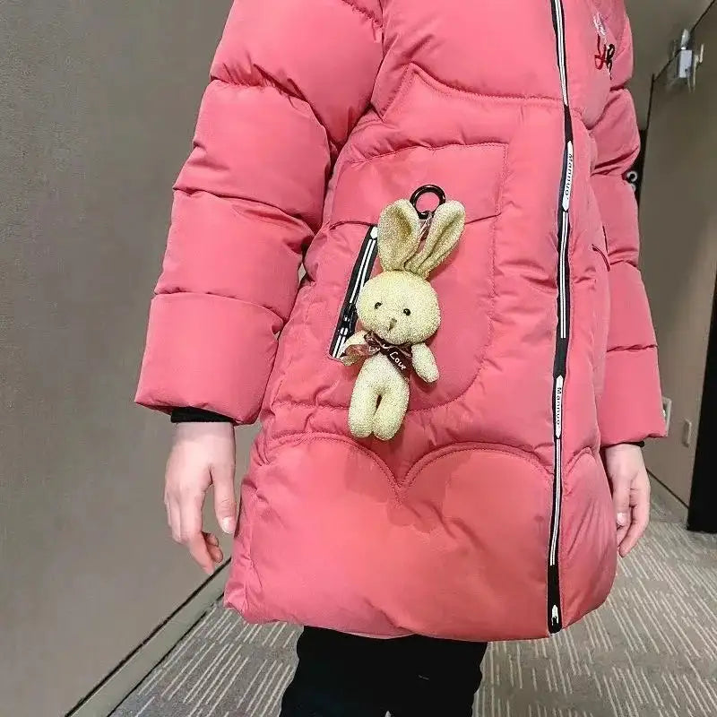 4 Color Big Size Winter Keep Warm Long Style Girls Jacket Teenage Thick Heavy Cold-proof Hooded Windbreaker Coat For Kids