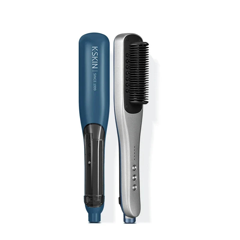K·SKIN Negative Ion Steam Hair Straightener Brush 2 In 1 Straightening Curler Fast Heating Ceramic Anti‑Scald Hair Styling Comb