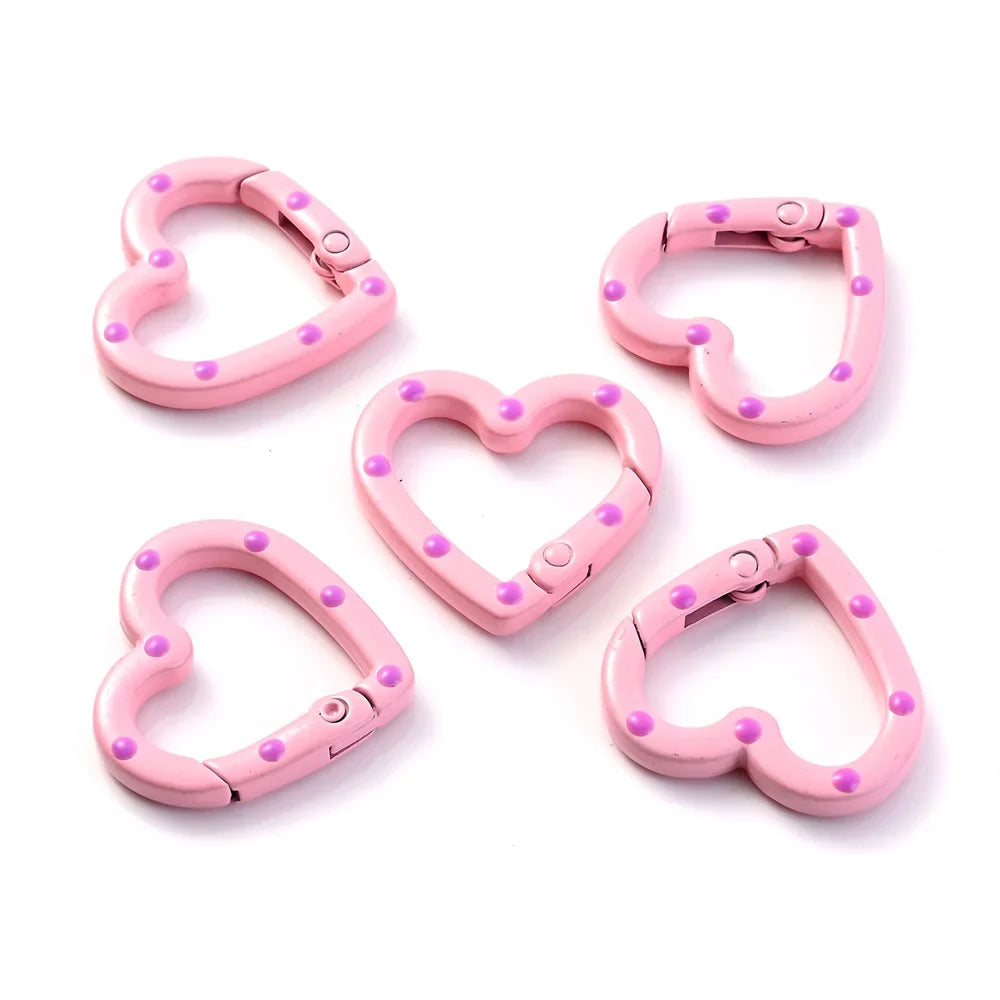5pcs Multicolor Metal Heart Ring Spring Clasp Carabiner Keychain Clips Hook Dog Chain Diy Jewelry Buckle Connector Supplies