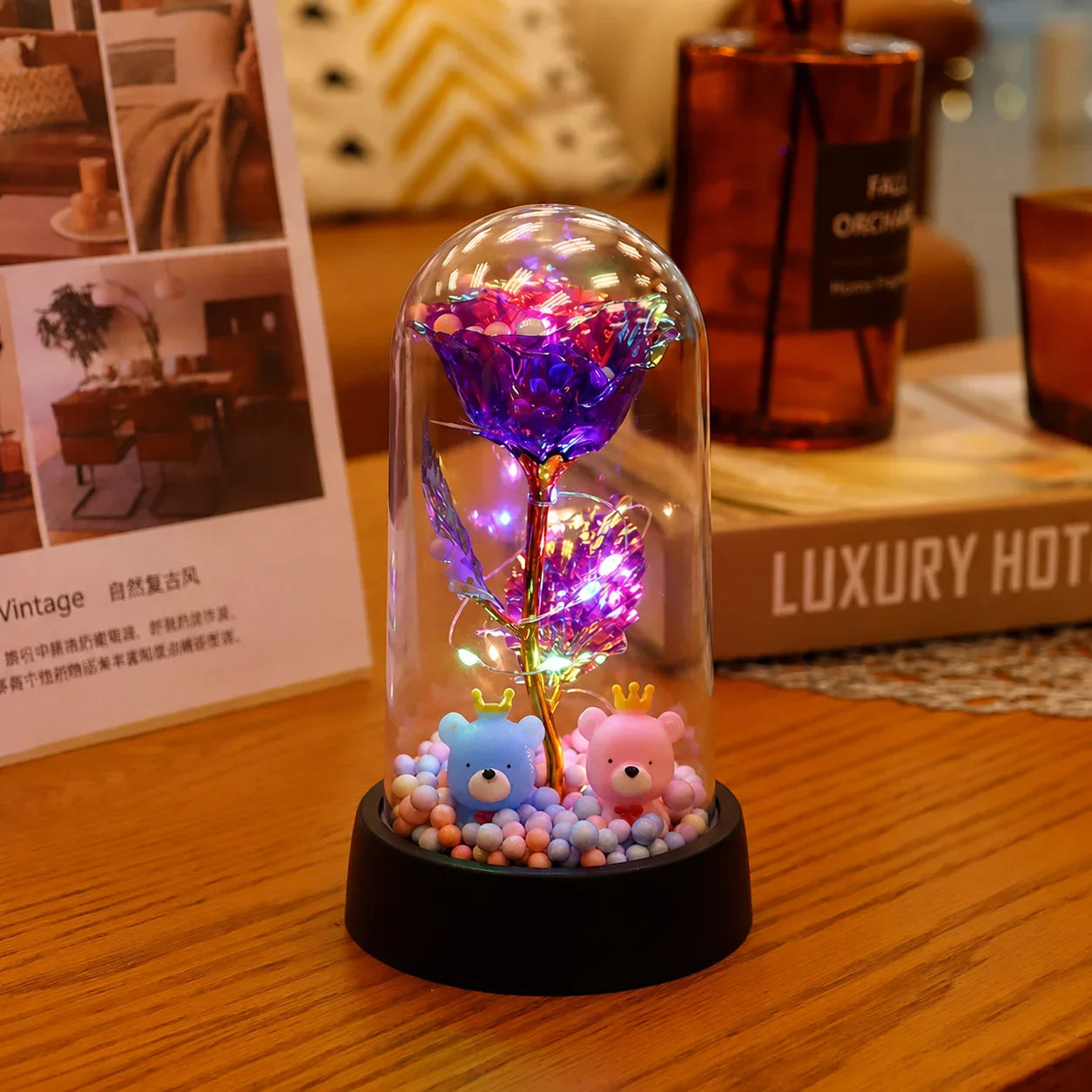 LED Valentine Day Gift For Girlfriend Eternal Rose Light 24K Gold Foil Flower In Glass Cover Mothers Day Wedding Bridesmaid Gift