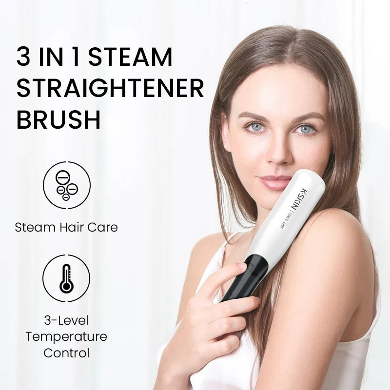 K·SKIN Negative Ion Steam Hair Straightener Brush 2 In 1 Straightening Curler Fast Heating Ceramic Anti‑Scald Hair Styling Comb