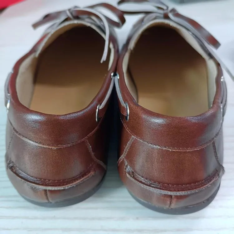 Leather Shoes for Women 2026 Spring and Autumn Sheepskin Worn Dirty Tied Soft Soled Loafer Shoes Retro One Foot Women's Shoe