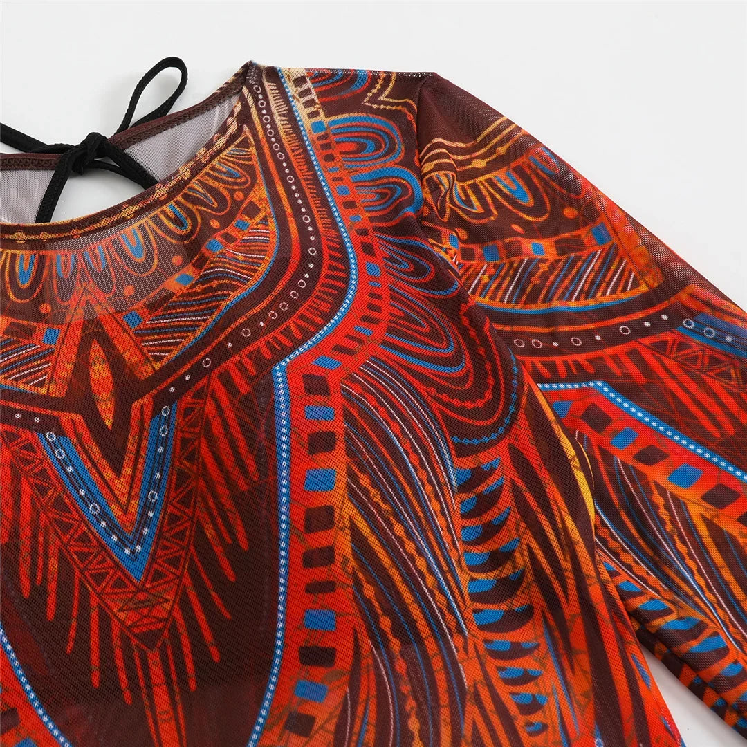 S - XXL 3PCS New Printed Long Sleeve With Pants Sarong Women Swimwear One Piece Swimsuit Female Bather Bathing Suit Swim V7180