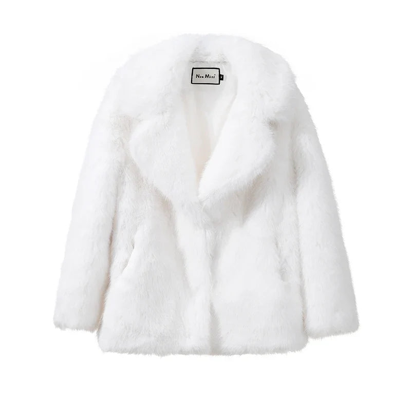Neo Mint Women Winter 2024 High Quality Luxury Faux Fur Coat Thicken Warm Overcoat Outerwear Hot Girls Solid Long Fox Fur Jacket