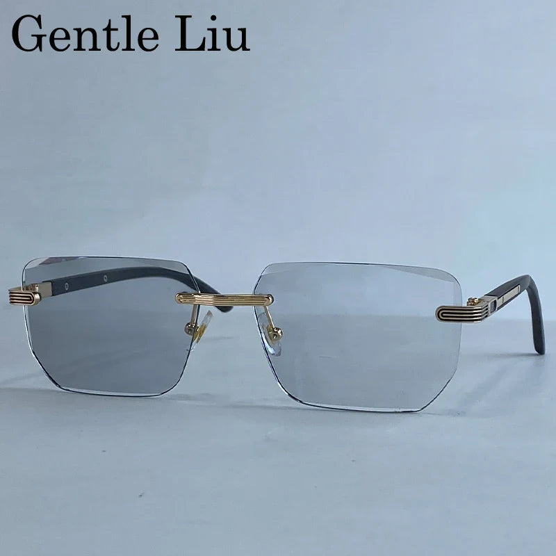 Square Rimless Punk Sunglasses Men 2026 Luxury Brand Photochromic Eyeglasses Change Color Sun Glasses For Male Eyewear Shades