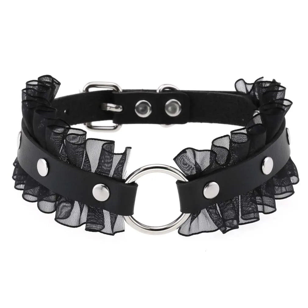 DIEZI Vintage Sweet Cool Hip Hop Rivet Choker Necklace Harajuku Gothic Club Black PU Leather Collar Torques Necklace Jewelry
