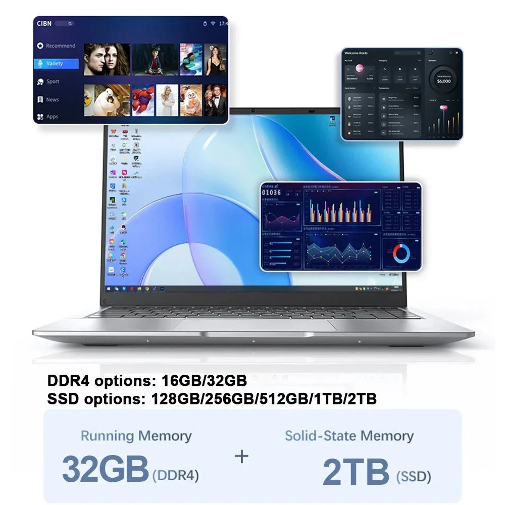 2026 14.1" Portable Laptop Computer Intel Core I9 10980HK Windows 11 Pro 16GB 32GB DDR4 1TB SSD Notebook PC Gaming Laptops