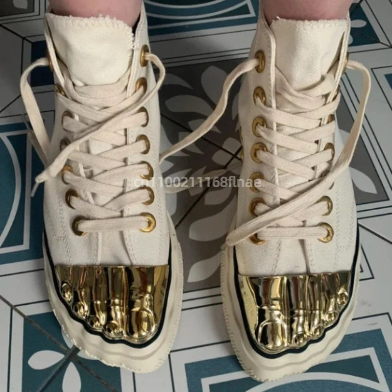 Golden Toe Board Shoes for Both Men and Women, High-end Street Dance Performance Shoes, Adult Lace Up Flat Canvas Shoes