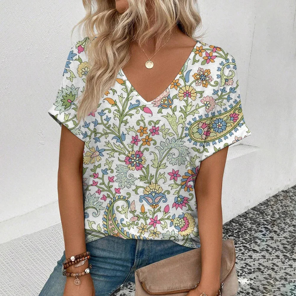 Women's Plus Size T-Shirt Summer V-Neck T Shirt For Women Daily Fashion Short Sleeve Casual T-Shirt 3d Print Female Clothes