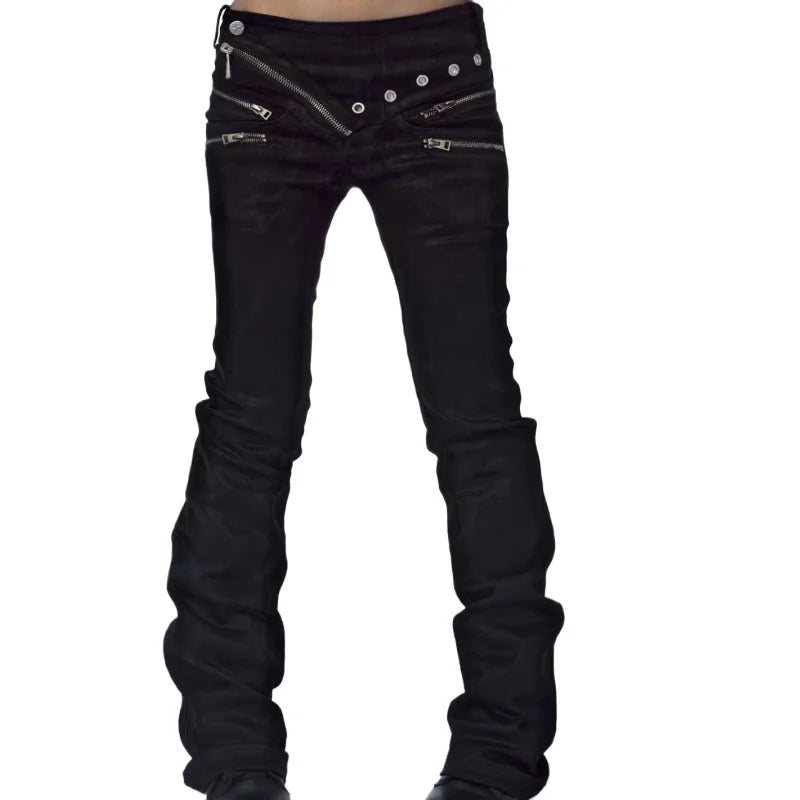 American Retro Dark Punk Style Women Jeans New Street Harajuku High Street Splicing Zipper Floor Pants