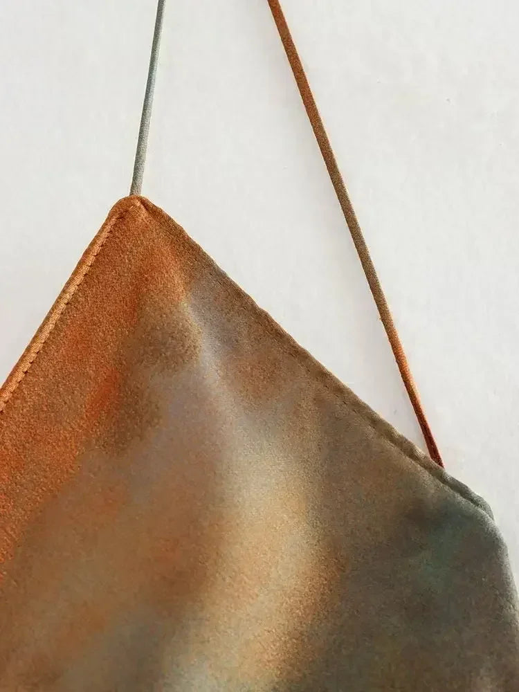 2025 Summer New Women's Open Back Sleeveless Dress Fashion Satin Mid Length Dress Printed Sexy V Neck Sling Dress