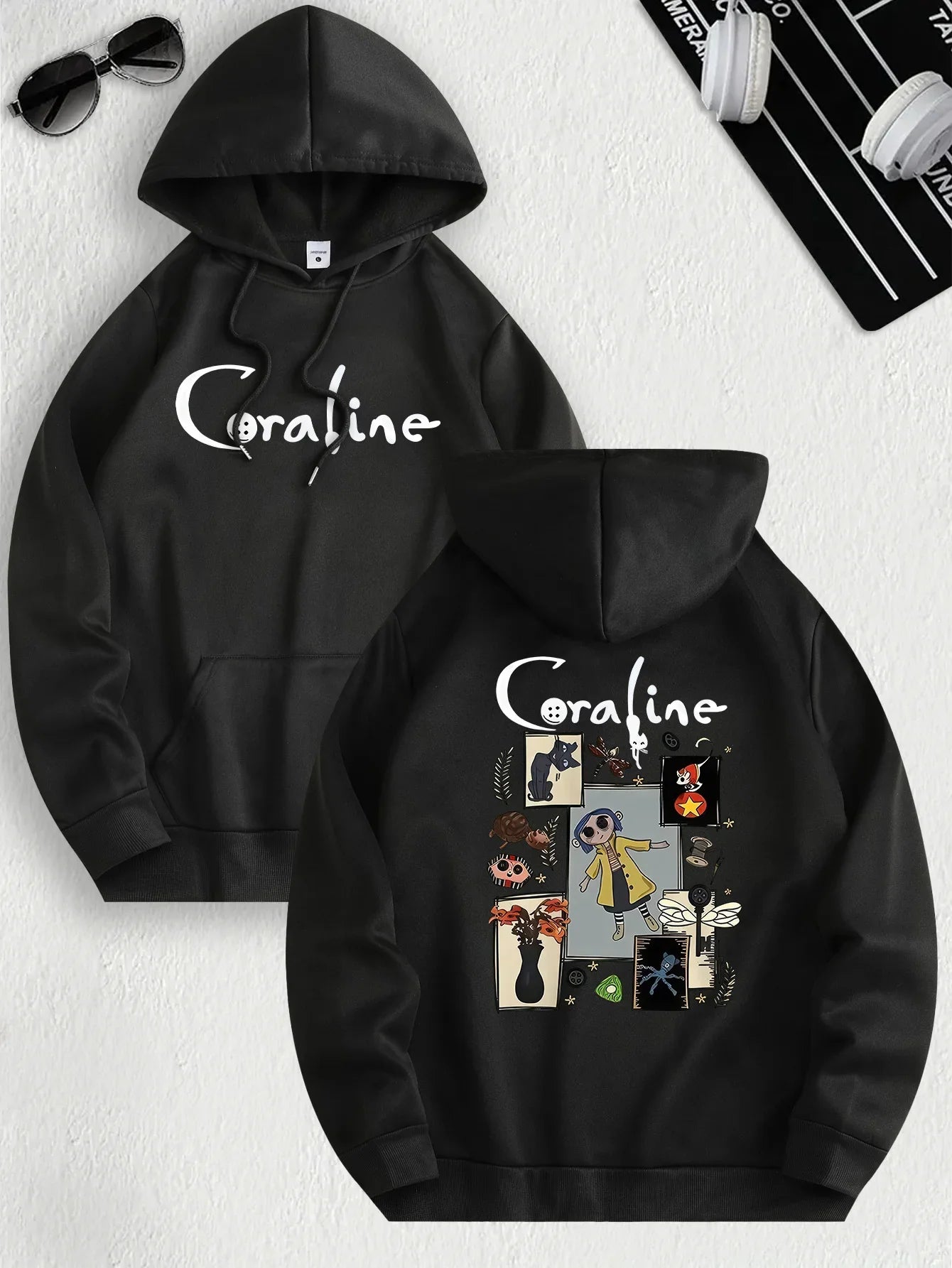 Coraline Inspired Casual Hoodie for Women's Sleeve Regular Fit Hooded Pullover Fashion Casual HipHop Sweatshirts Harajuku