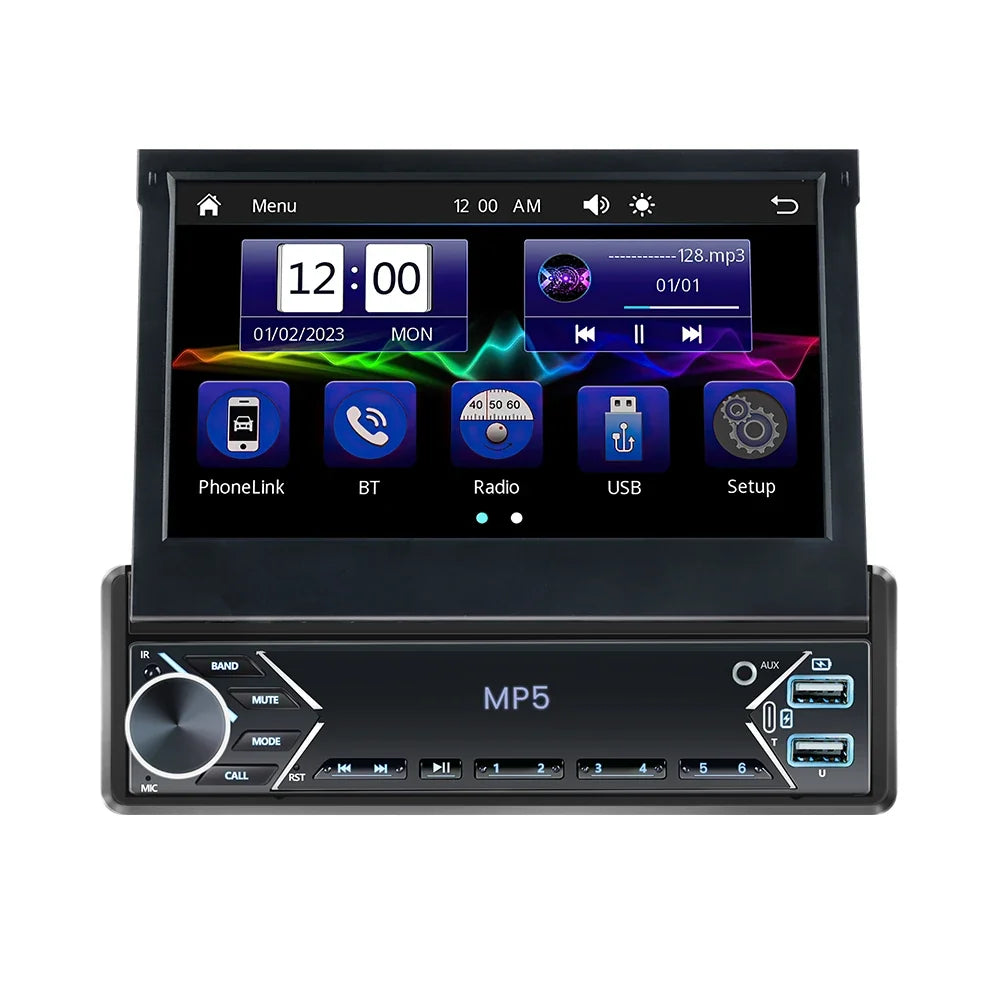 New Carplay Android Auto 1Din 7'' Retractable Universal Car Stereo Radio TouchScreen MP5 Player Intelligent Vehicle System BT FM