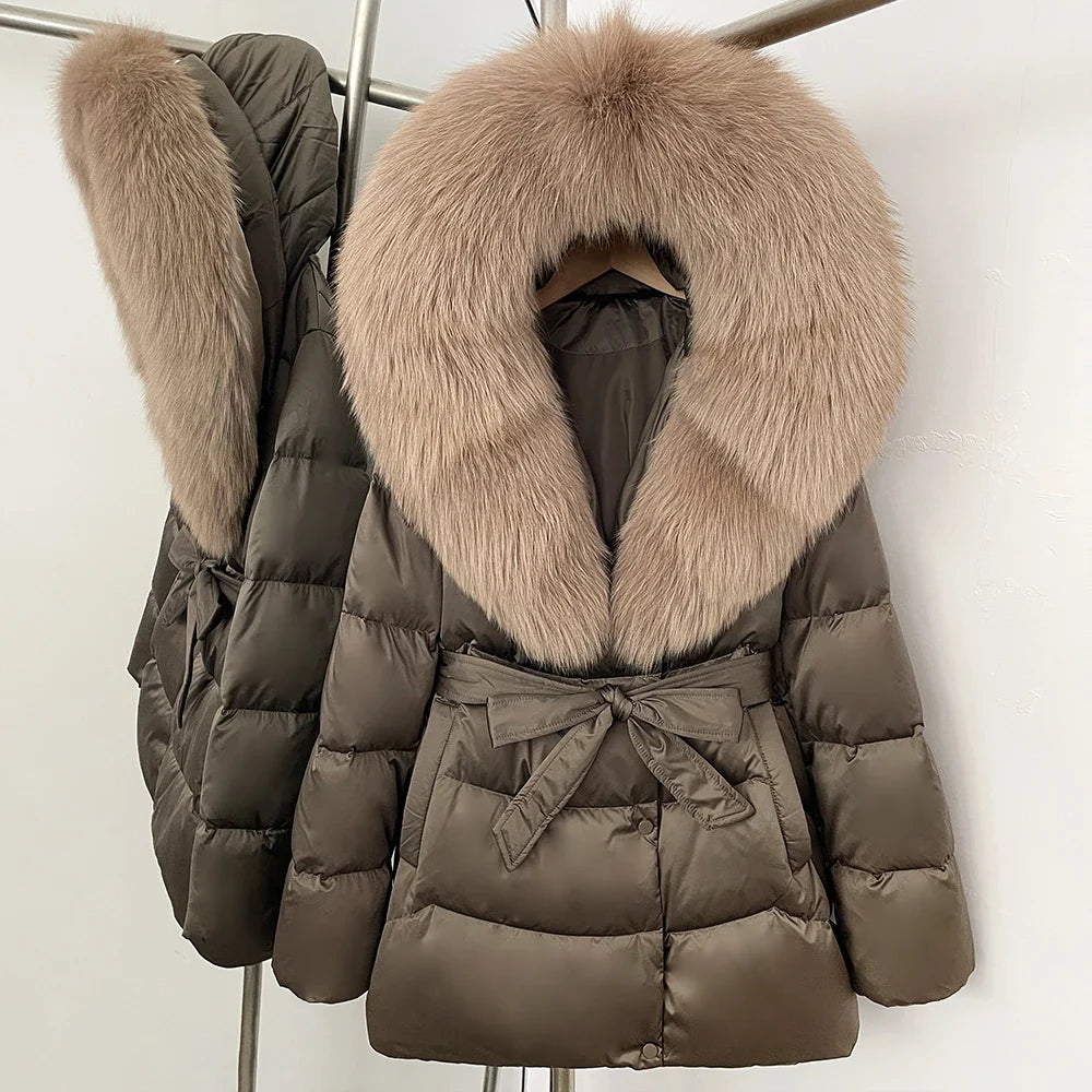 Natural Fur Collar Down Jacket Women Winter 2026 High Quality Duck Down Puffer Parka Windproof Warm Down Coat Outerwear New